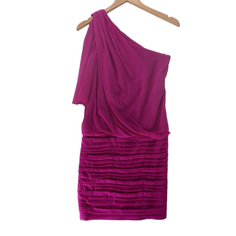 Jill Stuart One Shoulder Cocktail Mini Dress Womens 2 Magenta Silk Formal Event